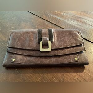 Jimmy Choo leather and suede wallet clutch